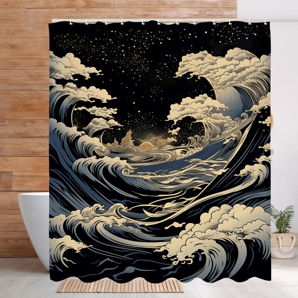 DLTAY Anime Shower Curtain in bathroom setup highlighting waterproof surface