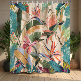 DLTAY tropical shower curtain with palm leaf pattern enhances bath decor