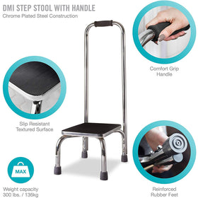 DMI step stool with non-slip textured matting for improved stability.
