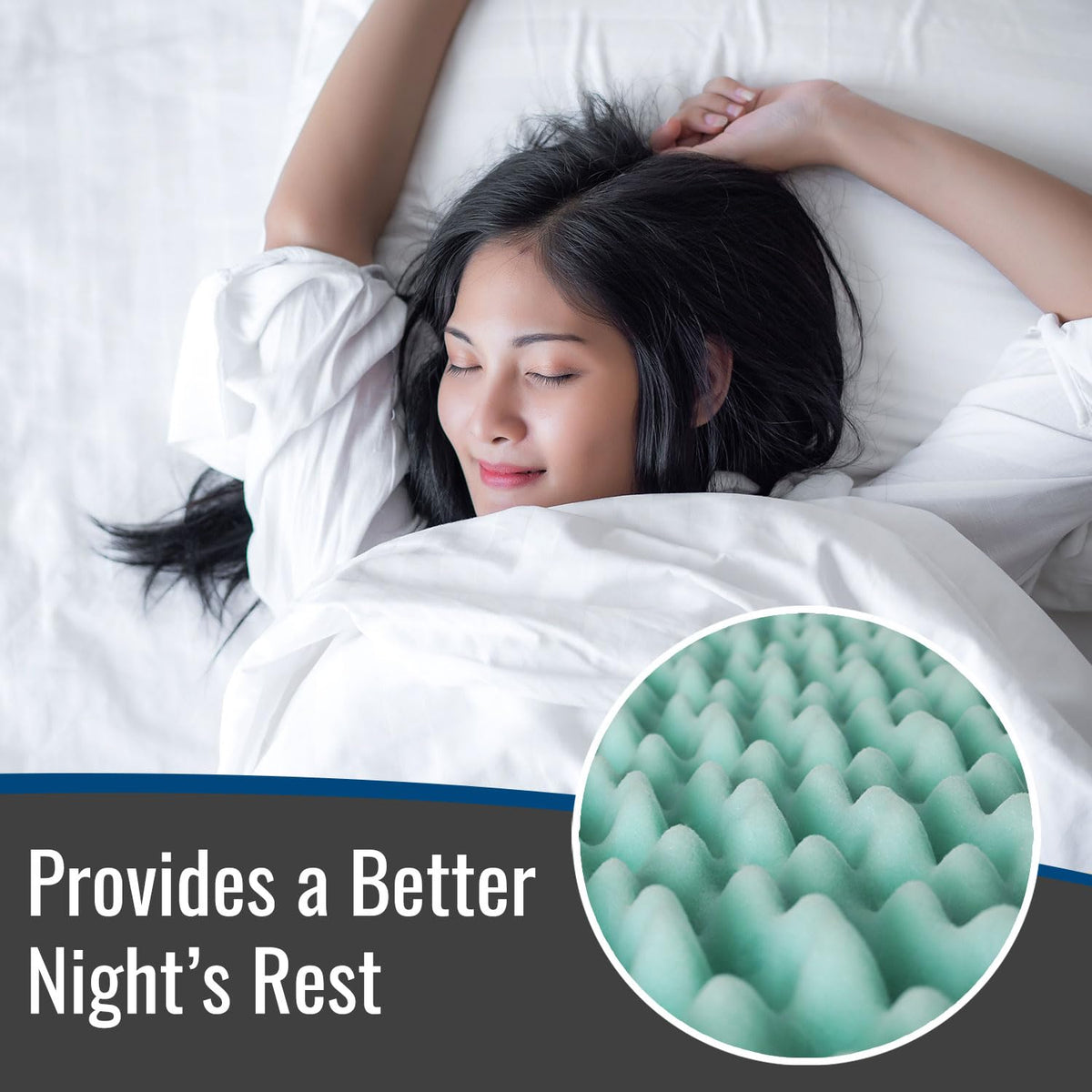 DMI Twin XL topper on bed highlighting alignment support