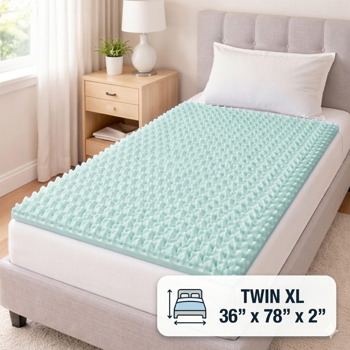 DMI Twin XL topper close up showing textured foam for improved air circulation