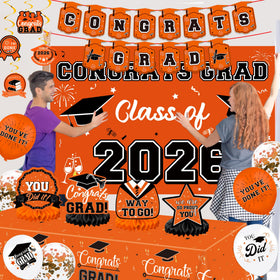 DMIGHT Graduation decor set orange provides a complete theme kit