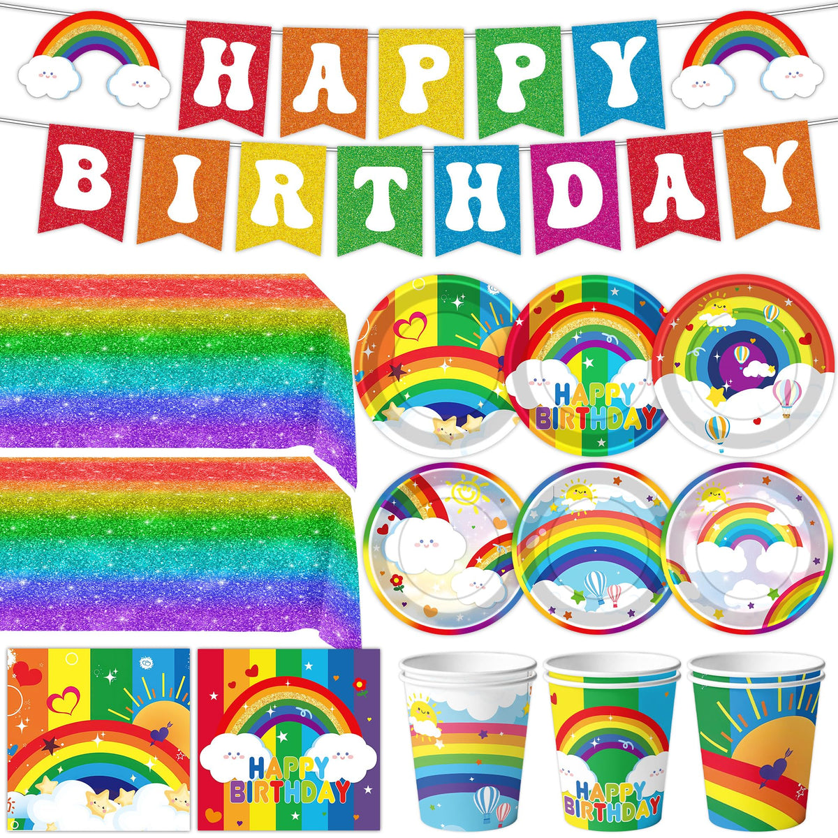 DMIGHT rainbow banner brightens party décor for a festive look.