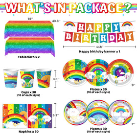 DMIGHT rainbow tablecloths provide lively base for kid-friendly tables.