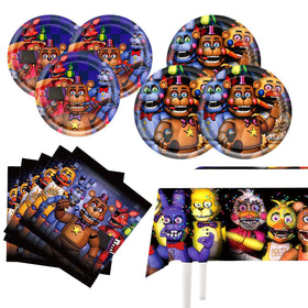 DMORED Freddy's party kit shown with plates, napkins, and tablecover for quick festive setup