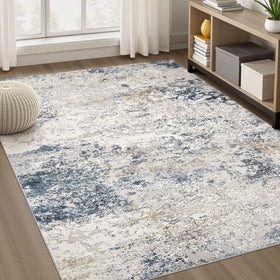 DMOYEST area rug 5x7 abstract soft beige blue enhances comfort in living rooms.
