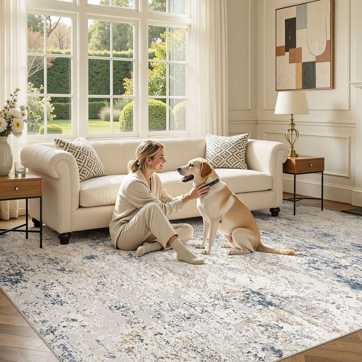 DMOYEST area rug neutral abstract pattern fits modern and classic spaces