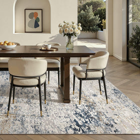 DMOYEST beige blue area rug perfect for dining spaces and cozy corners.