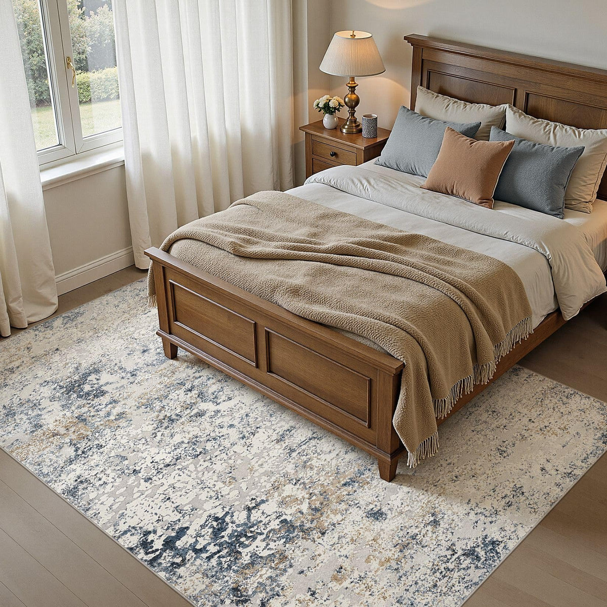 DMOYEST living room rug non-slip backing keeps the space secure.