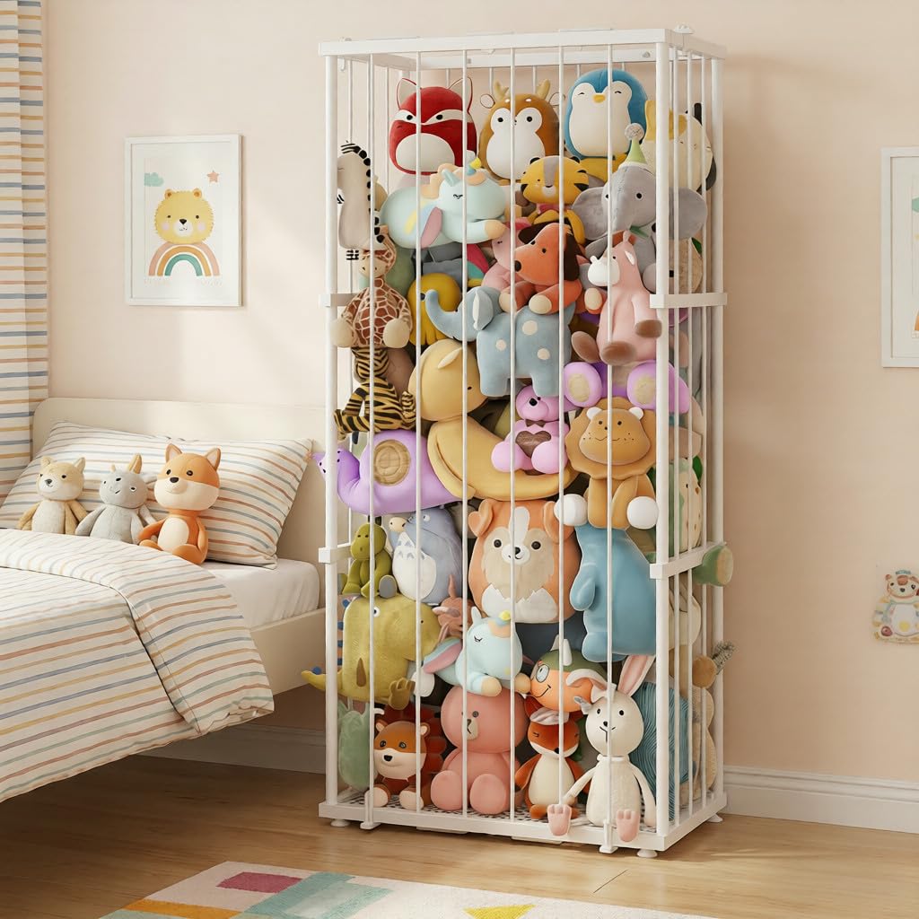 Dmticoasis Large Metal Stuffed Animal Storage Zoo holds 50+ toys, ideal for nurseries.