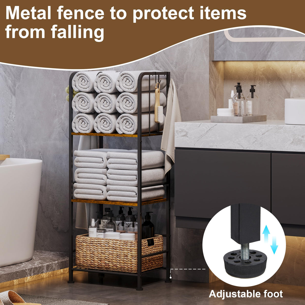 Dmticoasis towel rack includes four anti-rust hooks for clutter-free surfaces.