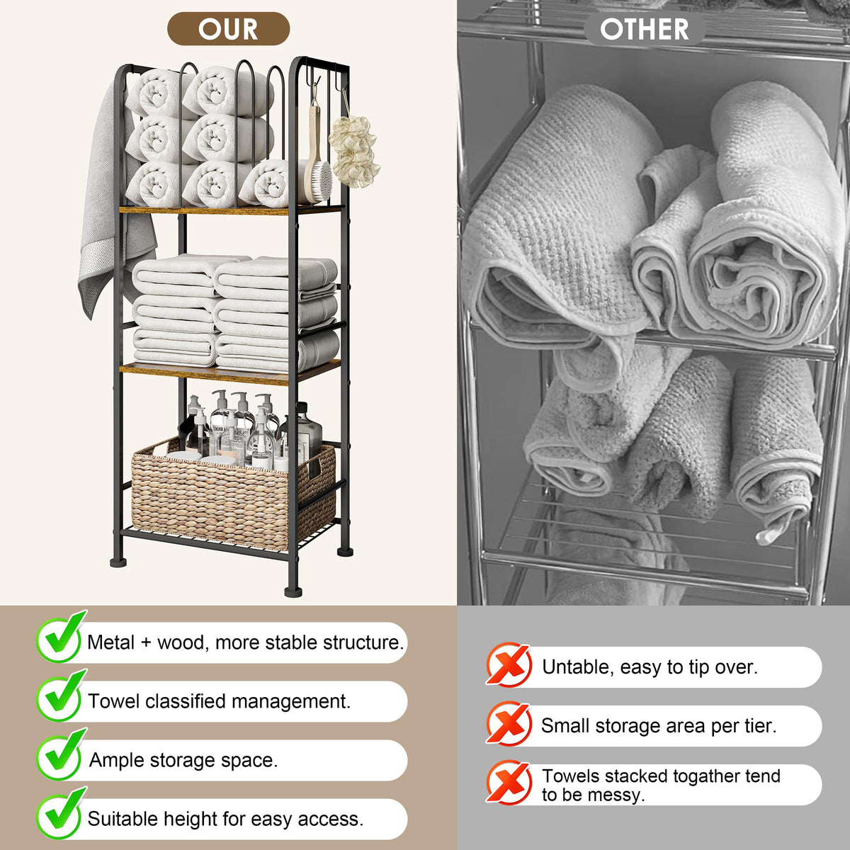 Dmticoasis towel rack is suitable for poolside towel storage and outdoor use.