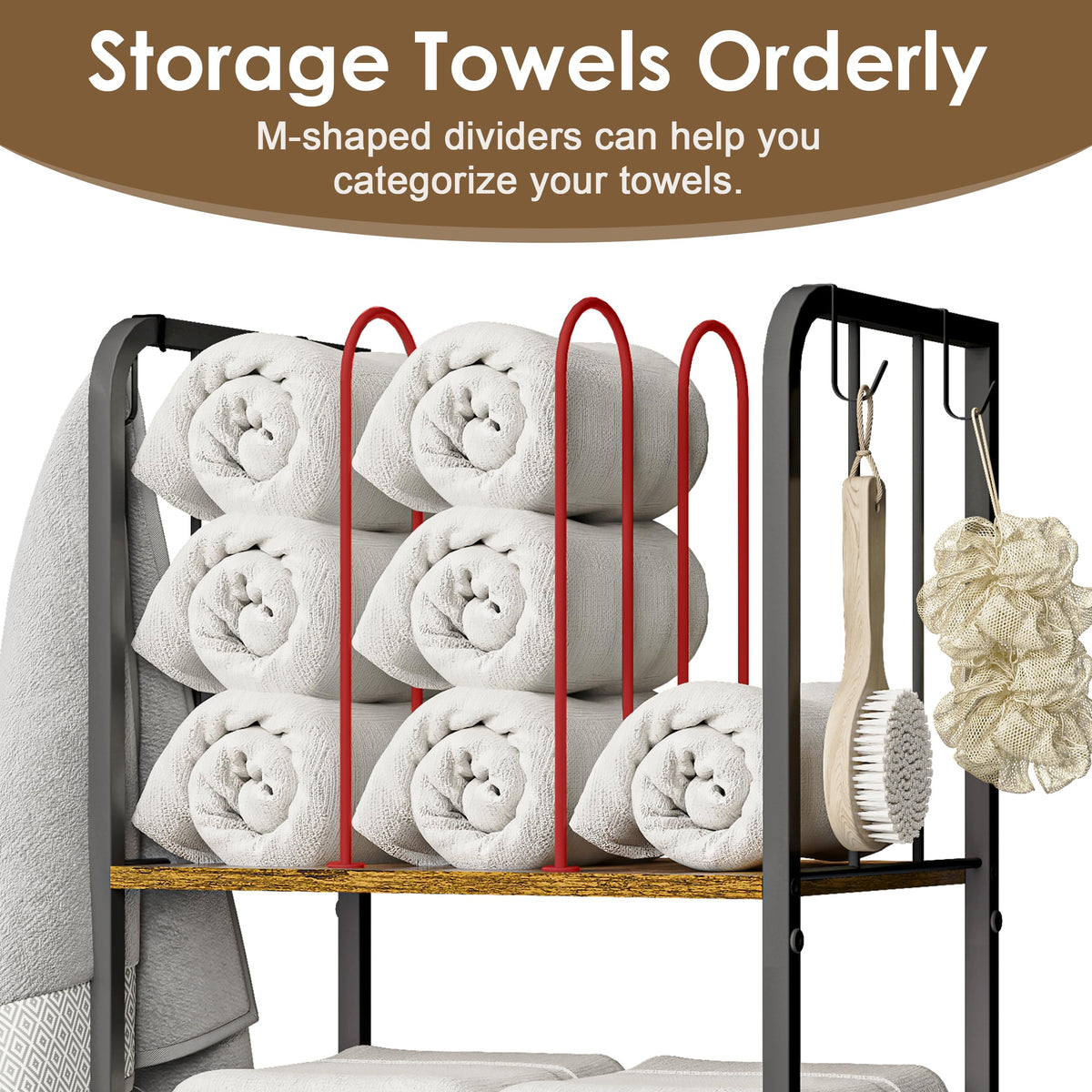 Dmticoasis towel rack wood-accent frame adds rustic style to any bathroom.