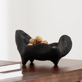 DN DECONATION oak wood black bowl serves as a centerpiece on coffee tables.