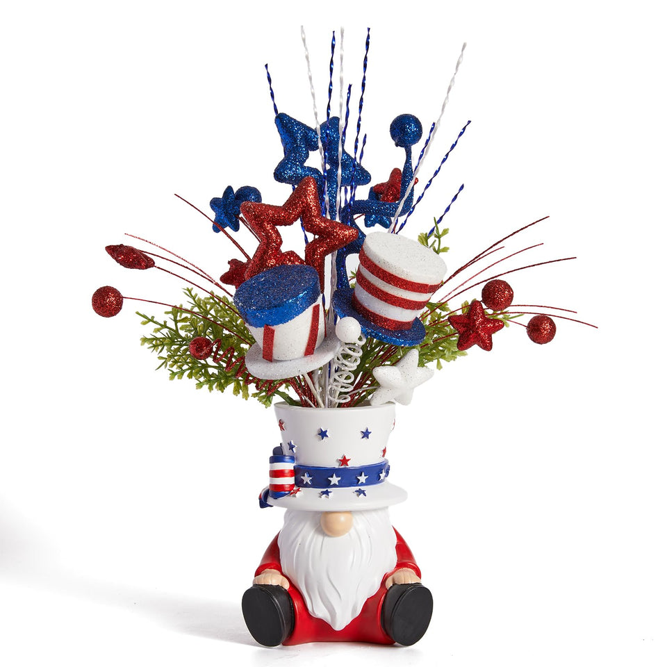 DN DECONATION patriotic gnome vase with top hat enhances festive table decor