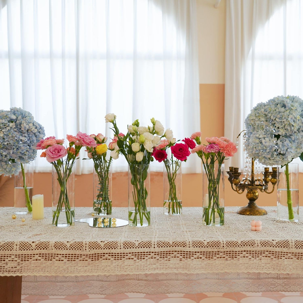 DNANAOL glass cylinder vases designed for dining table centerpieces