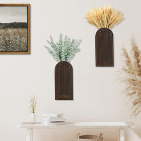 Dnnnii dark brown finish wall vase closeup showing natural wood texture and warmth.