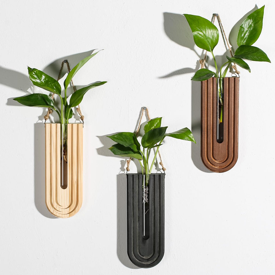 Dnnnii indoor wood wall planter 3-pack collection, angled view for vertical greenery