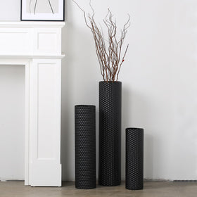 Dnnnii tall floor vases set of 3 in black metal with honeycomb texture elevate corner decor.