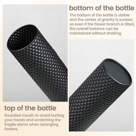 Dnnnii black metal cylinder vases closeup shows honeycomb texture and modern sheen.