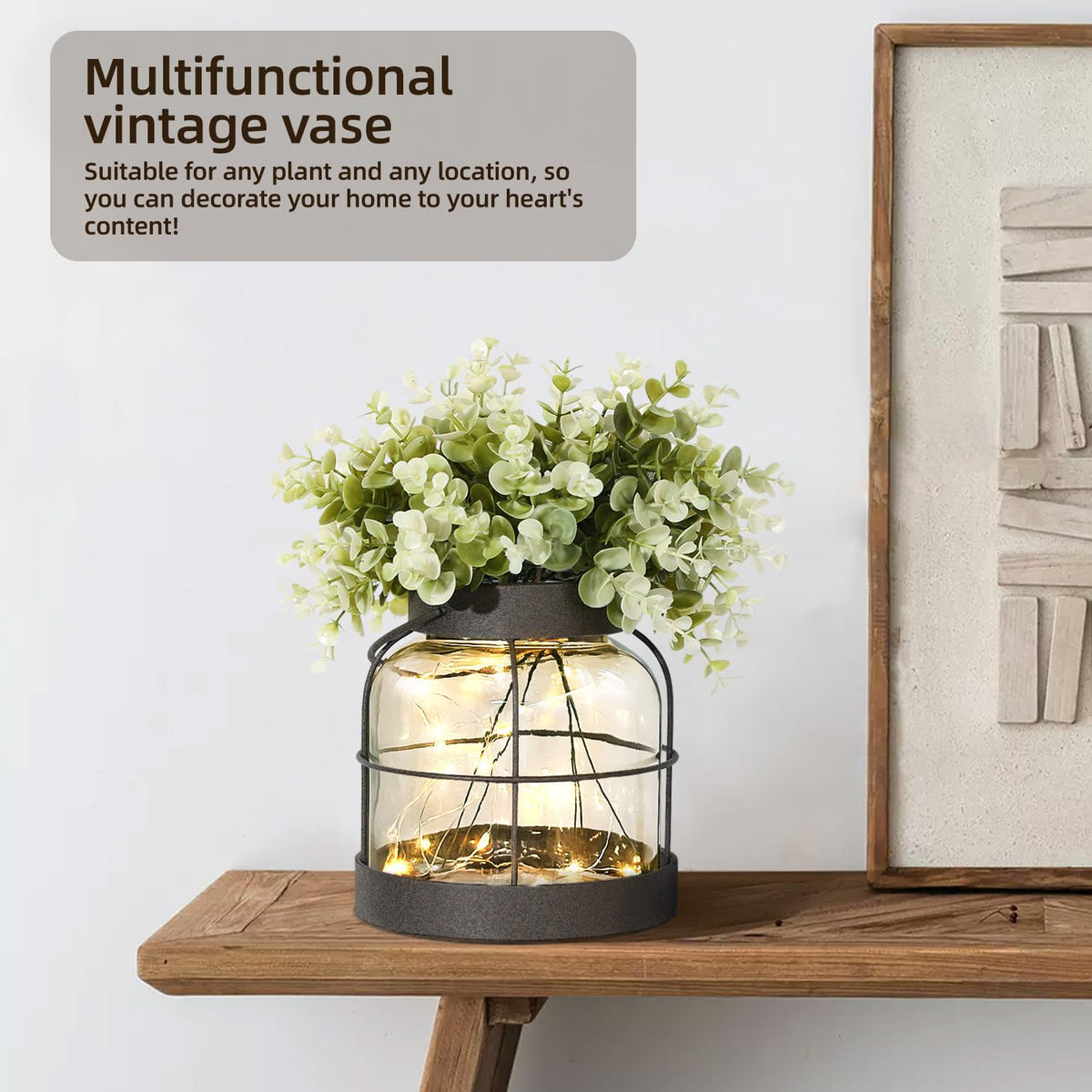 Dnnnii Vintage Glass Farmhouse Distressed-Metal Casing adds rustic charm
