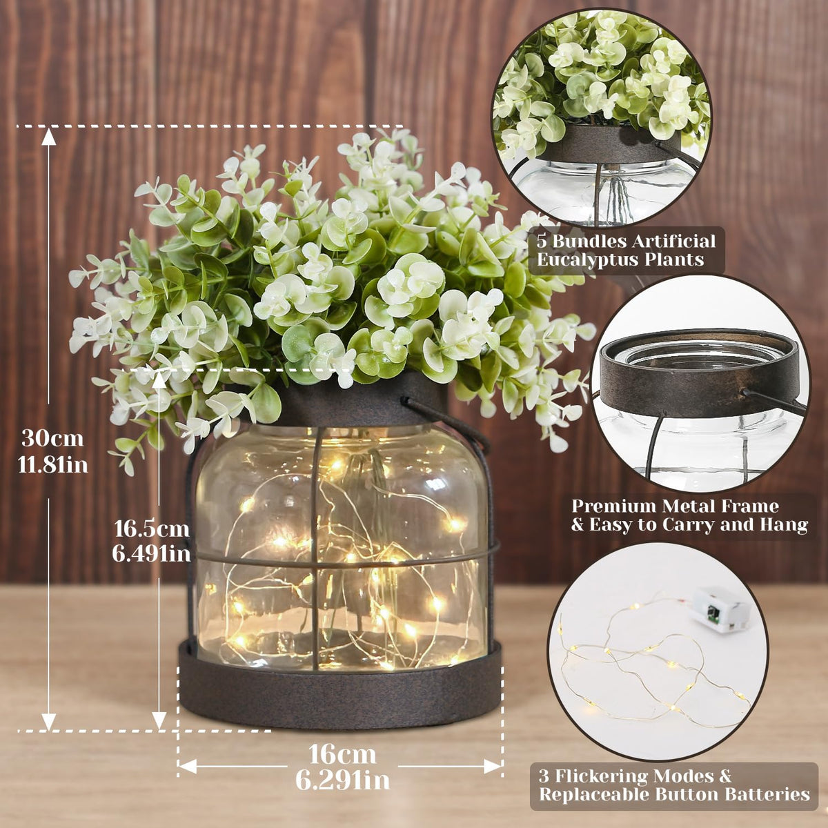Dnnnii Vintage Glass Farmhouse Lantern-Top showing removable top for ambient lighting