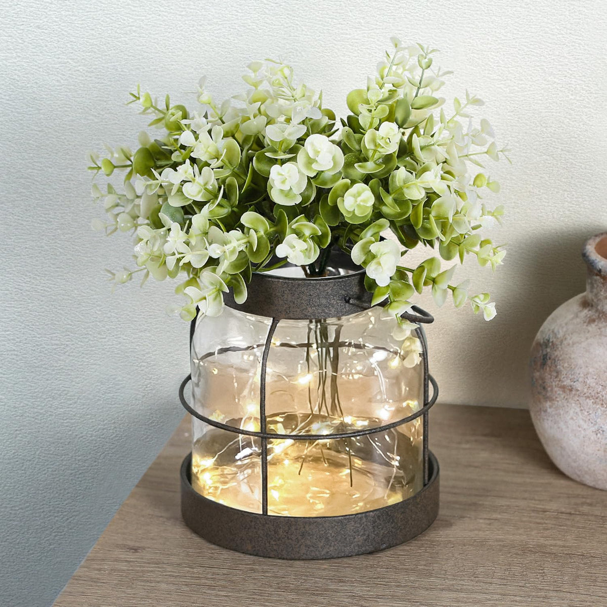 Dnnnii Vintage Glass Farmhouse Vase with clear glass and rustic frame for elegant centerpieces