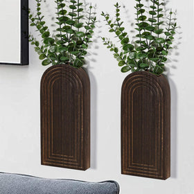 Dnnnii wooden wall vase set with dual hanging vases for stylish indoor display.