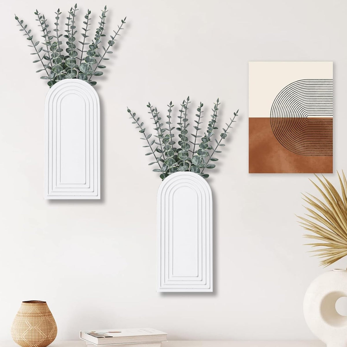Dnnnii wooden wall vase set in white finish eco-friendly home decor