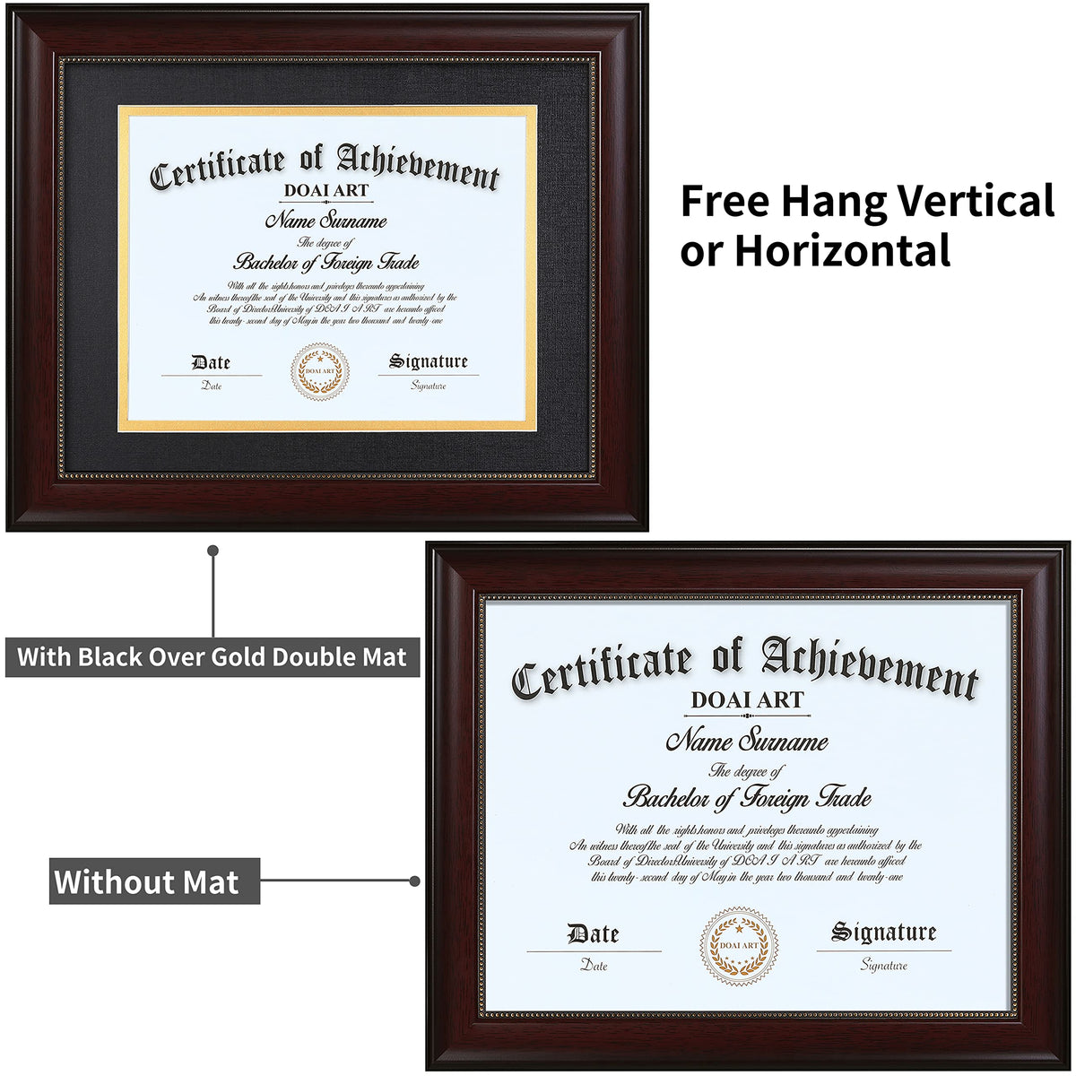 DOAI ART 11x14 frame without mat offers a clean certificate presentation.