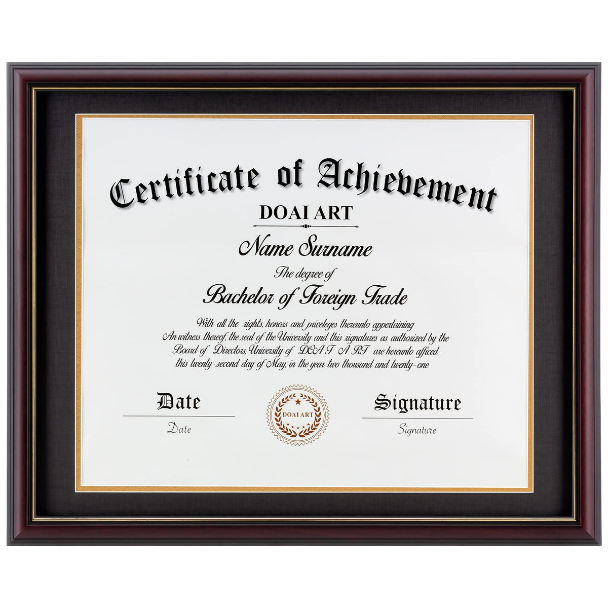 DOAI ART diploma frame 14x17 with mat highlights certificates for display.