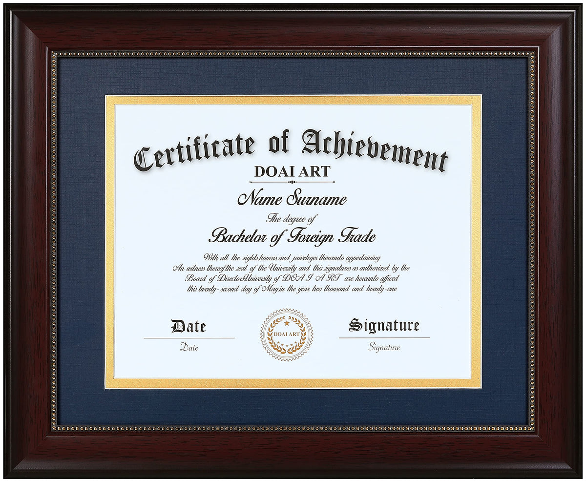 DOAI ART diploma frame 8.5x11 with blue over gold mat for polished presentation