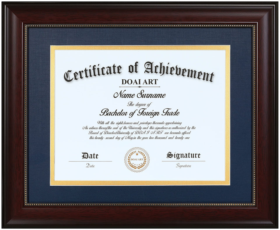 DOAI ART diploma frame 8.5x11 with blue over gold mat for polished presentation