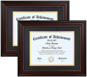 DOAI ART diploma frame set in mahogany for two-diploma display.