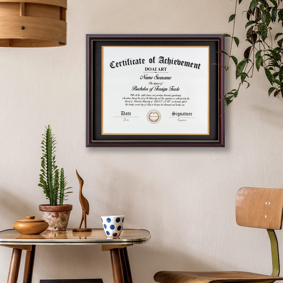 DOAI ART frame solid wood Cypress finish adds natural warmth to any office.