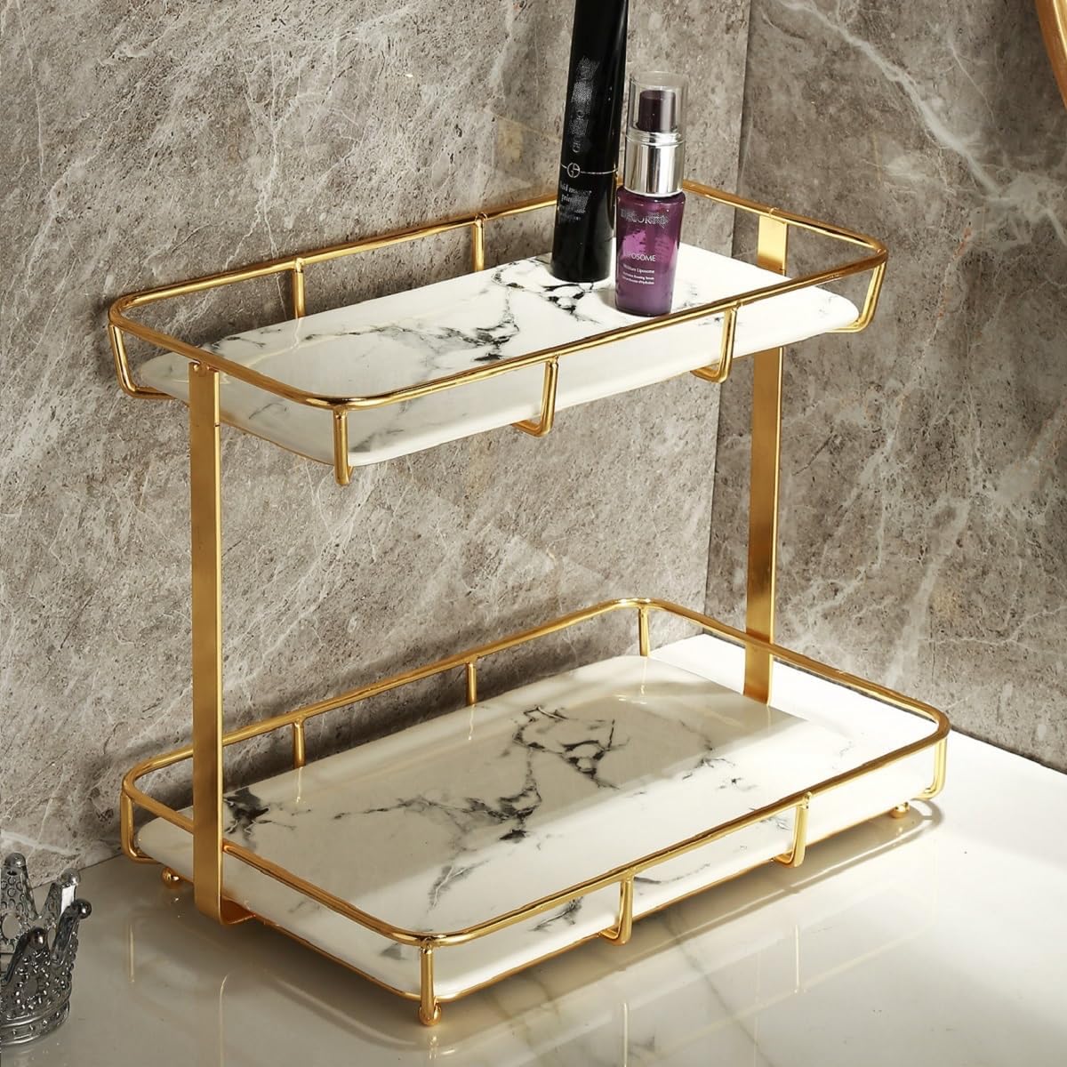 Dobbyby bathroom organizer with stainless steel frame and gold finish for durable, elegant storage.