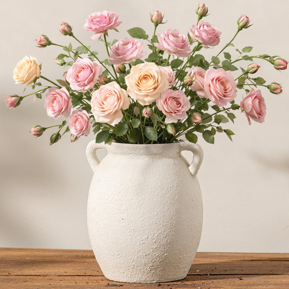 Dobbyby ceramic flower vase, 7.6-inch white finish, ideal for fresh or dried florals.
