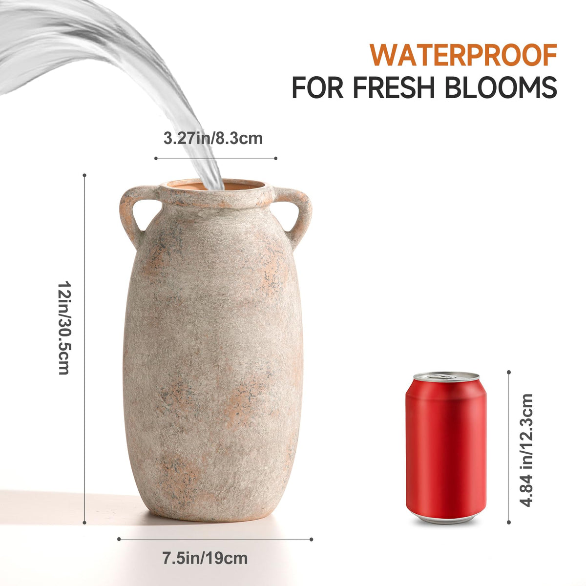 Dobbyby farmhouse terracotta vase styled for rustic living rooms and mantel displays.