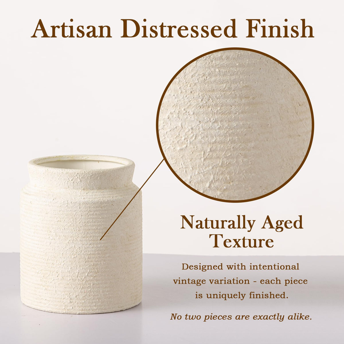 Dobbyby handcrafted vase textured surface highlights artisanal detailing.