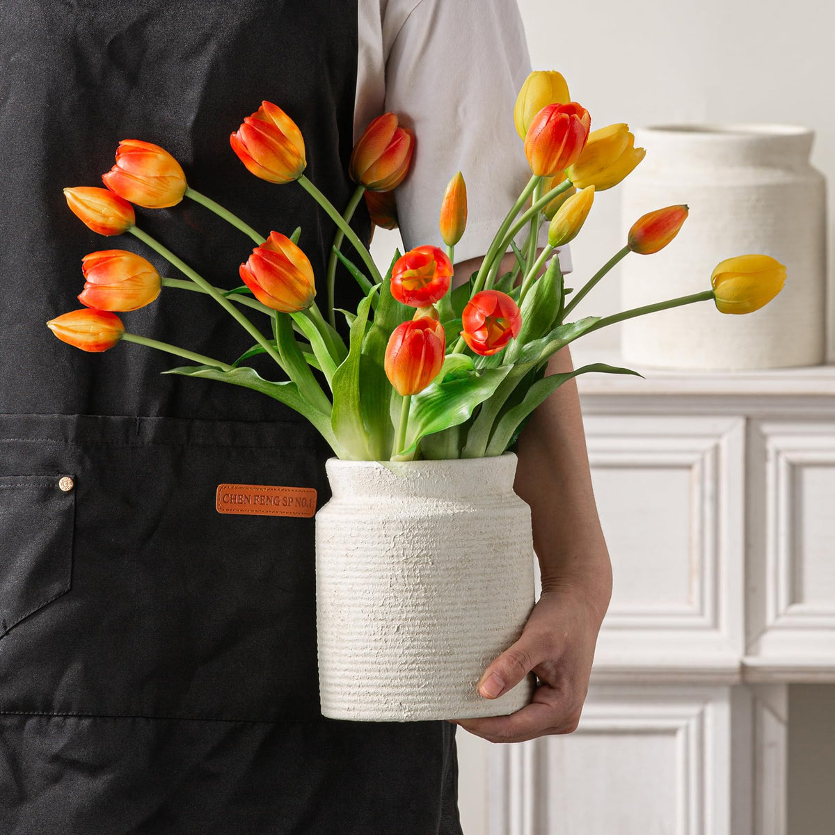 Dobbyby neutral-tone vase decor blends with rustic to modern styles.