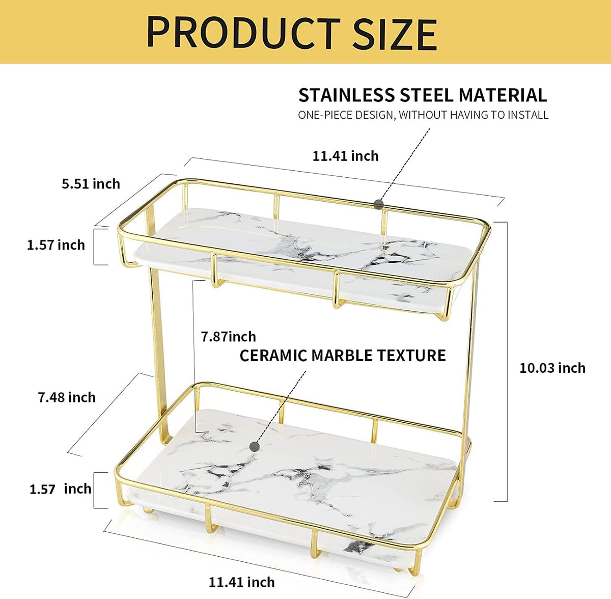Dobbyby vanity tray enhances bathroom aesthetics with modern gold accents.