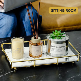 Dobbyby vanity tray ceramic plate close-up showing transformable surface versatility.