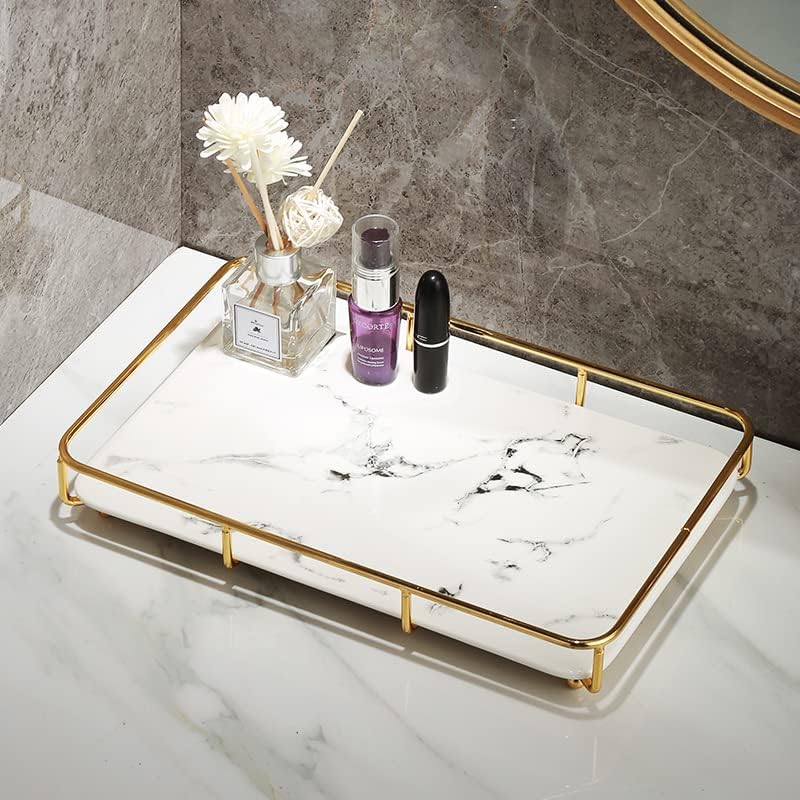 Dobbyby vanity tray marble-print look adds elegance to any vanity.