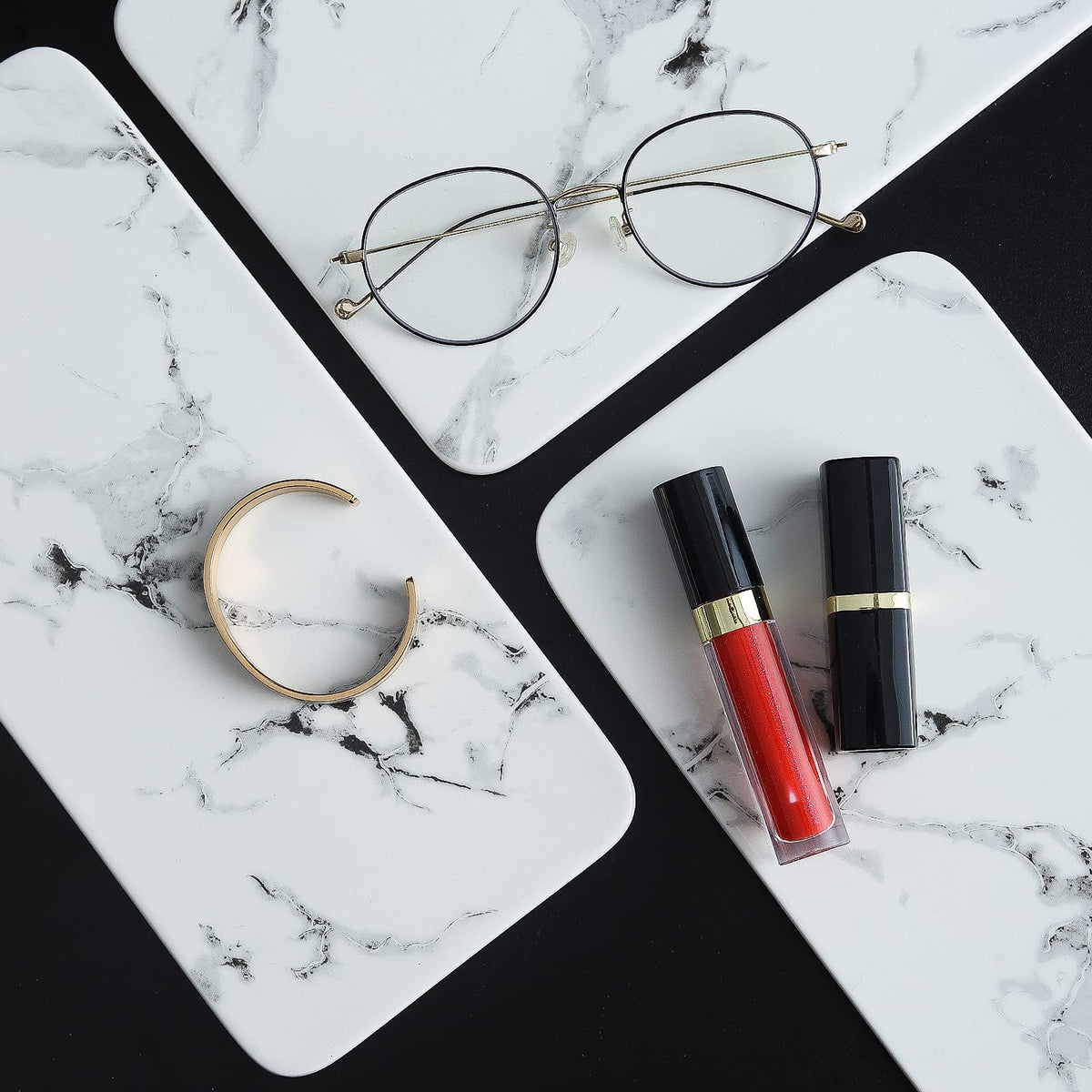 Dobbyby vanity tray on dresser for easy access to daily essentials.