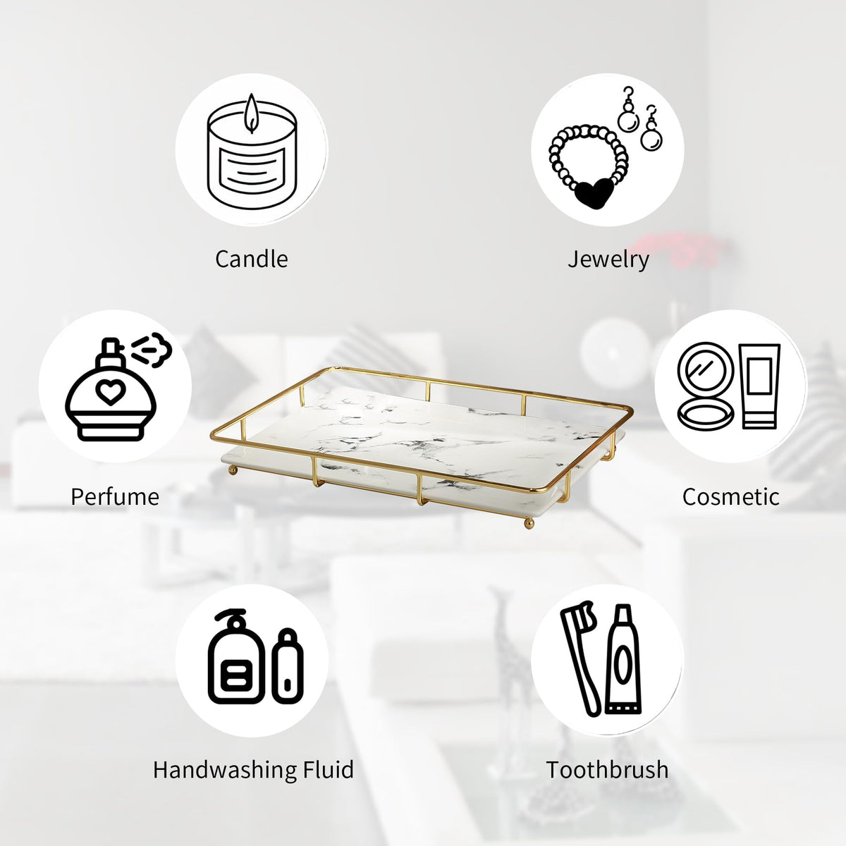 Dobbyby vanity tray side view highlighting compact countertop organization.