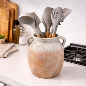 Dobbyby vase used as a versatile utensil holder on a kitchen counter.