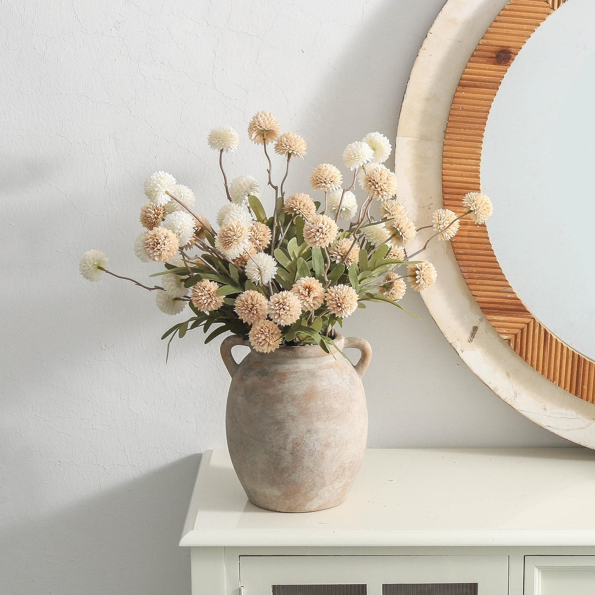 Dobbyby vase mantel display enhances rustic and farmhouse aesthetics.
