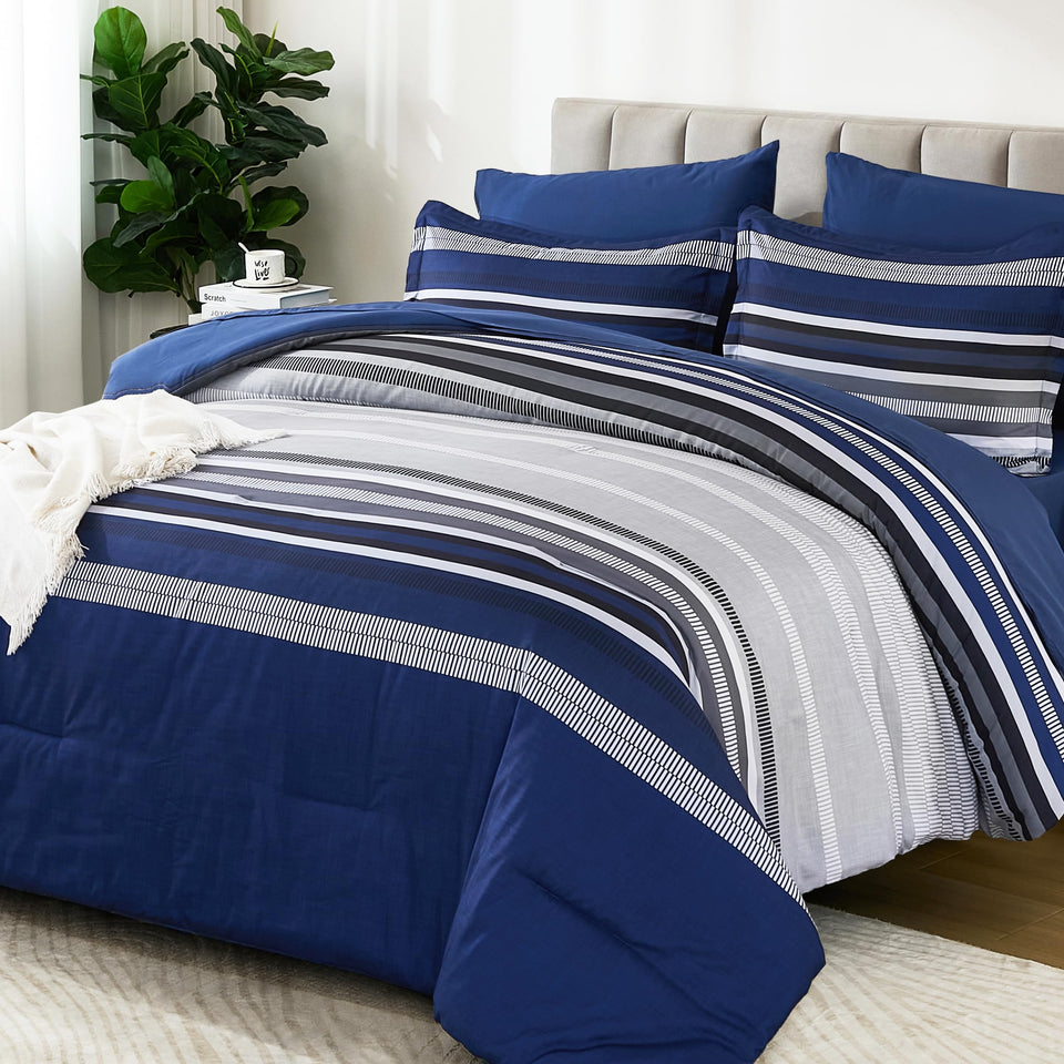 Dobuyly Navy Blue Comforter Full 7-Piece Bedding set adds cozy, coordinated elegance.
