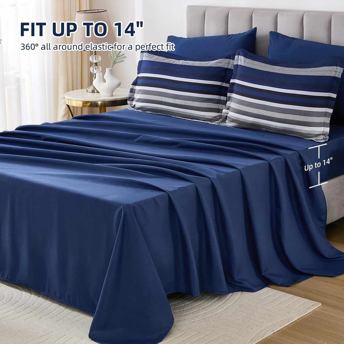 Dobuyly Navy Blue Queen Pillow Sham coordinates with the set