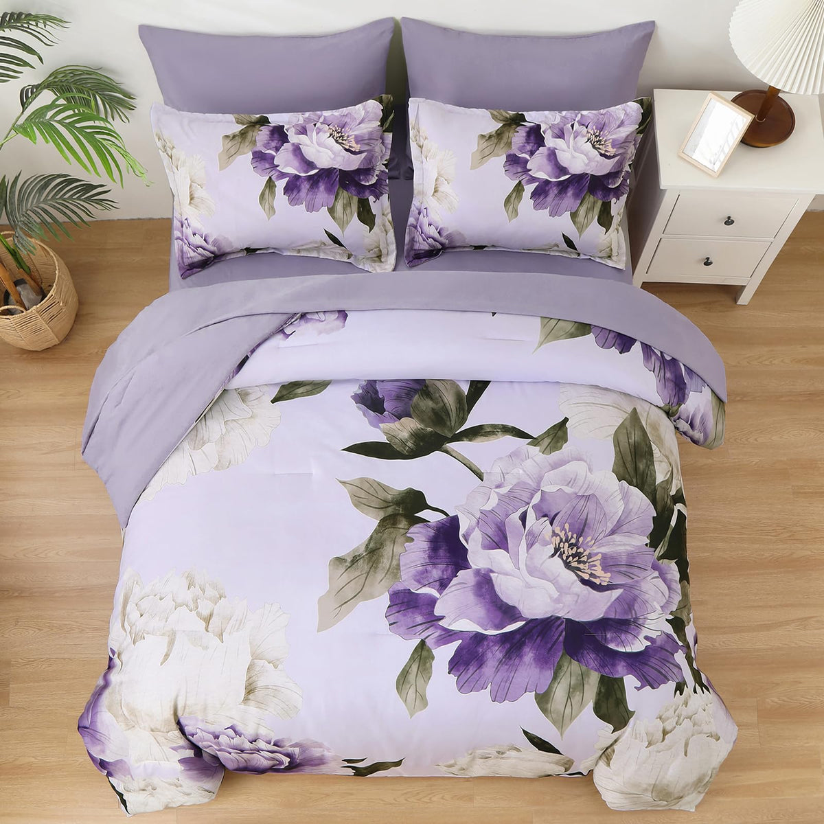 Dobuyly purple queen comforter set fitted sheet features 12-inch pockets for secure fit